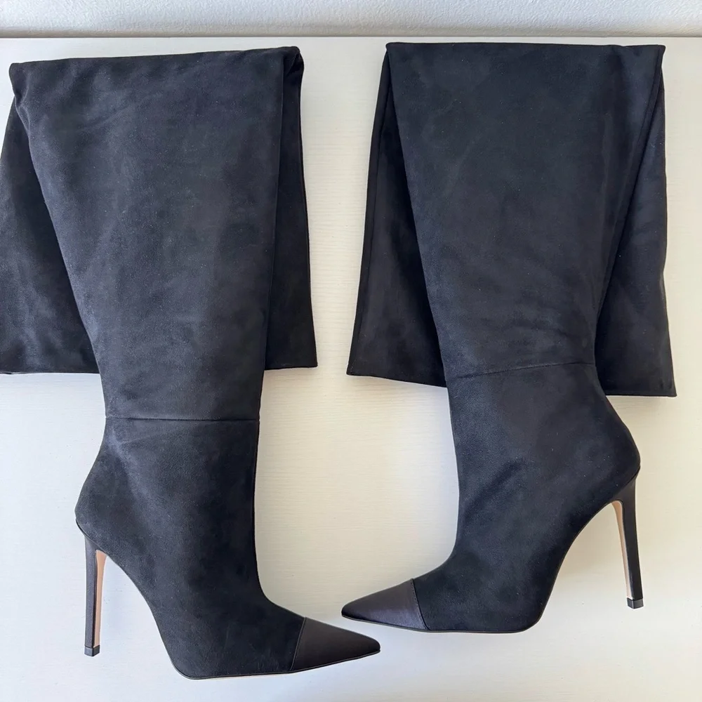 New! Good American Black Suede Over-the-Knee Women's Boots, Size 7,5